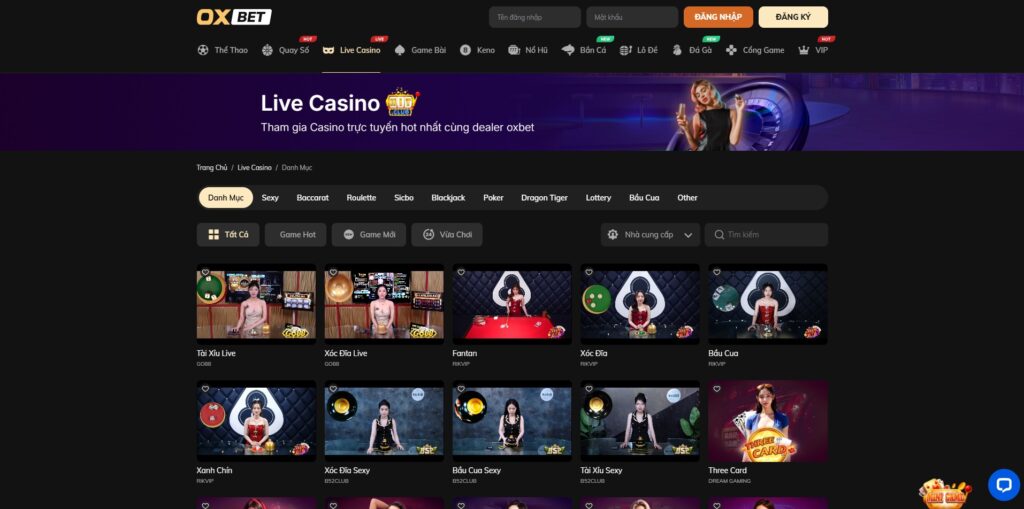 Giao diện sảnh Live Casino nhà cái Oxbet