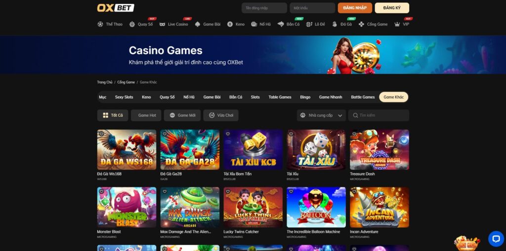 Giao diện sảnh Ingame tại nhà cái Oxbet